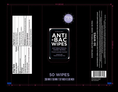 Label Image (Anti Bac Antibacterial Hand Wipes French Laender Scented 2 20 50 75 Pcs 75vv)